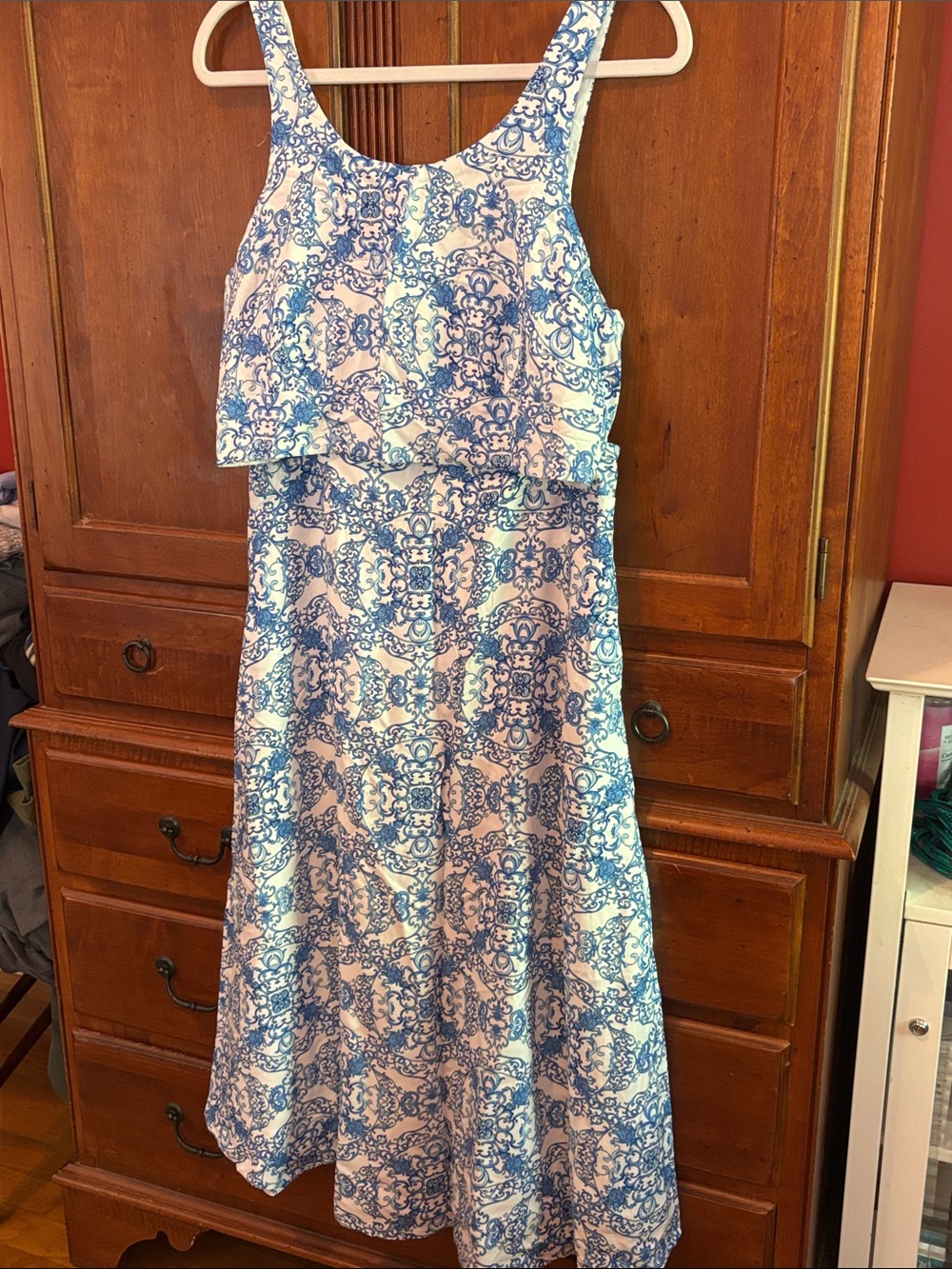 Joie Blue and White lined two piece Sundress with elastic back on top and skirt